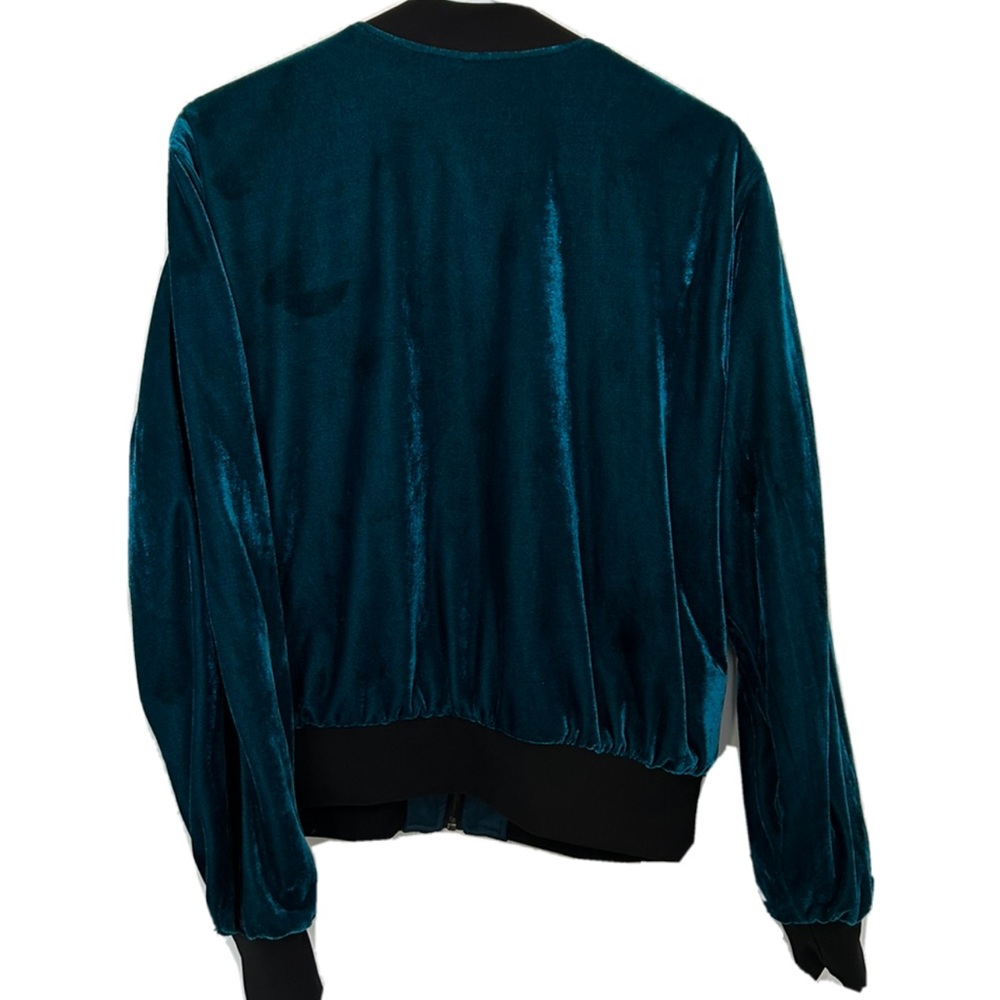 Pam & Gela Women’s Full-Zip Bomber Jacket Quilted Velour Aqua Teal Soft Light - Picture 5 of 8